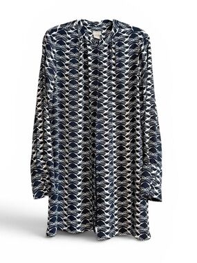 Chico’s Novelty Crane Bird Print Button Front Tunic Top in size 2 (12-14) /L